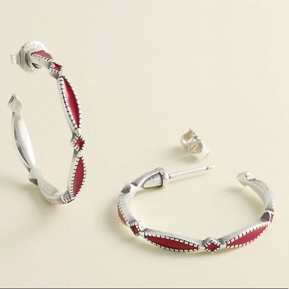Enamel Red Cordoba Hoop Ear Posts